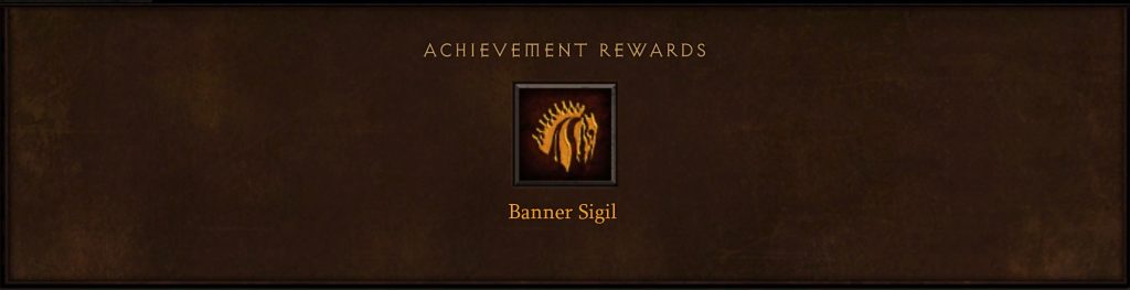 A box says: "Achievement Rewards" It shows a horse-head shaped embroidery. Under that it says "Banner Sigil".