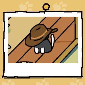 Socks is a black cat with white paws and a white tail. Socks is wearing an oversized brown cowboy hat that is covering their entire head.