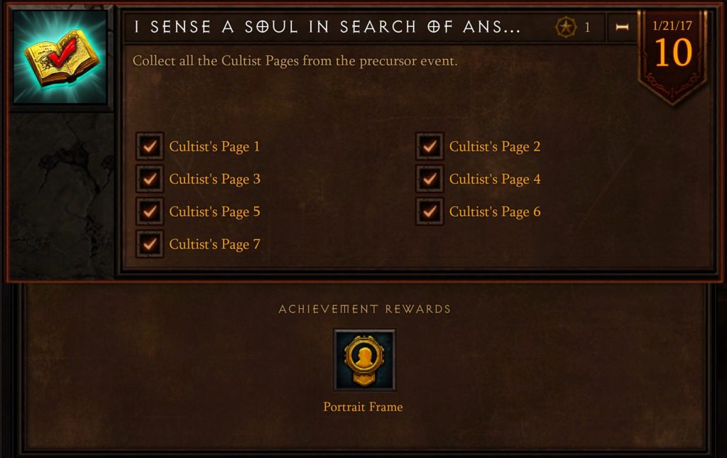 what happens when you get all 7 cultist pages diablo 3 2018