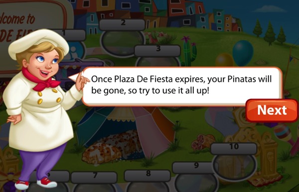 A short blond woman wears a chef hat and coat. She has a red scarf, red shoes, and purple pants. She is speaking.