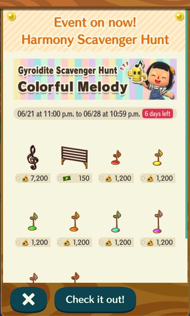 A box shows the items that players could craft if they had enough bells and bebop gyroidites.