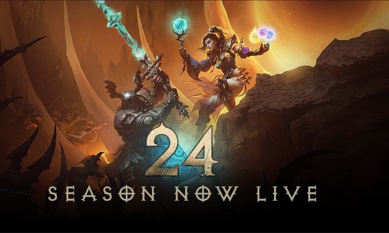 Artwork of a Barbarian and a Wizard who are about to fight some demons. The image says "24 Season Now Live".