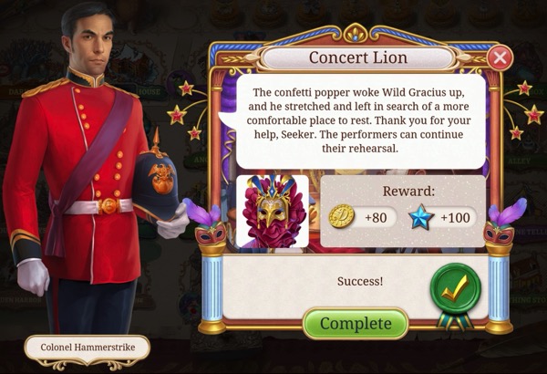 A Colonel in uniform tells the player what happened to the Concert Lion.