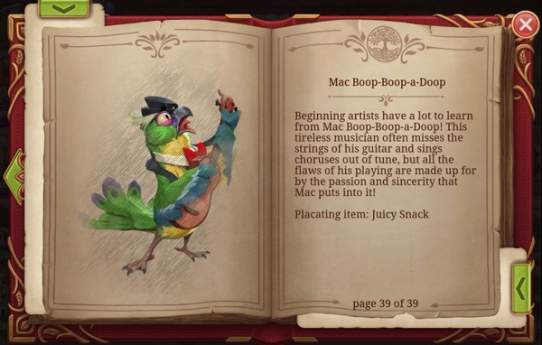 A book shows a drawing of Mac Boop-Boop-a-Doop. The other page has information about him.