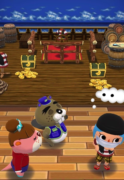 My Pocket Camp character is deep in thought, trying to decide where the pirate items go.