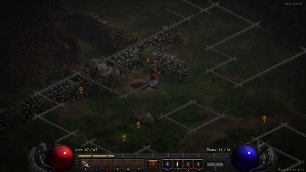 My Barbarian is standing inside the outline of an map that overlays the scenery.