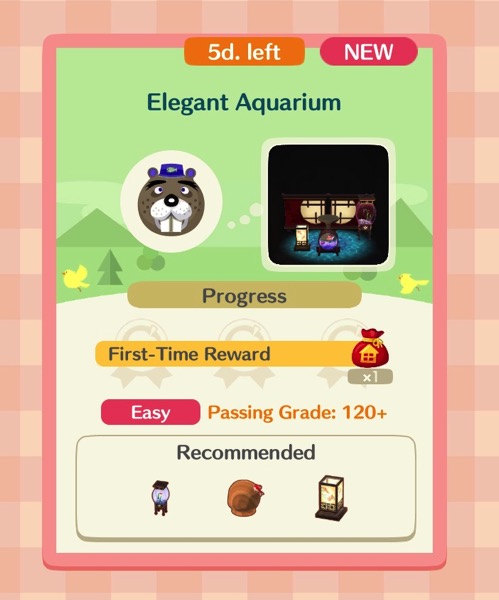 Elegant Aquarium is the first class that connects to the Fishing Tourney (Goldfish) event. A box shows three items that are required.