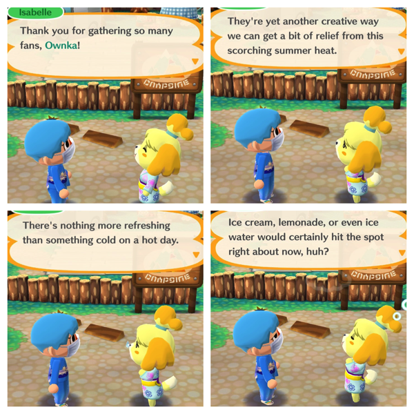 Isabelle talks to my Pocket Camp character about summer heat.