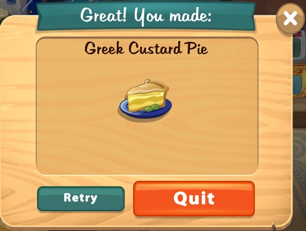 A thick slice of Greek Custard Pie sits on a plate.