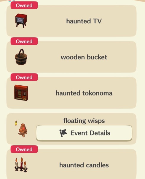 A box shows three of the Haunted Scavenger Hunt items. It also includes one that costs Leaf Tickets, and another that can be crafted.