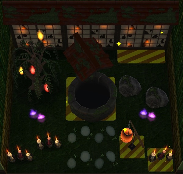 The highlighted items are ones that the player needs to put into the room. This room is dark to highlight the items that glow.