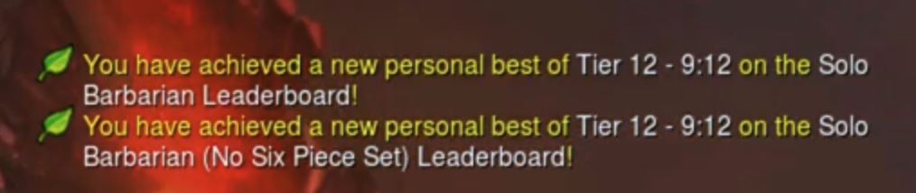 Text that shows I got on the Solo Barbarian leaderboard.