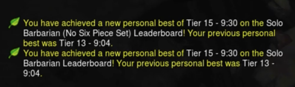 Text shows I got a new personal best on Tier 15.