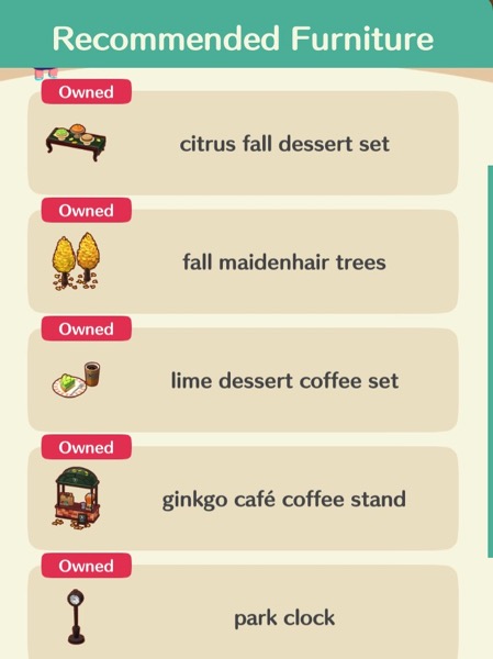 Ginkgo Terrace 3 includes many items that are part of Celeste's Ginkgo Café event.