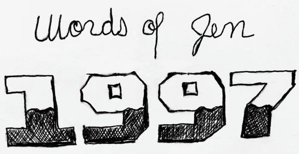 Words of Jen written in cursive writing. Below it are large numbers that say 1997. It looks like something a bored student would draw.