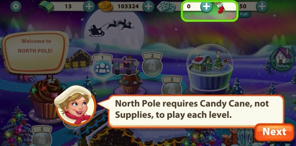 Chef Crisp makes it clear that North Pole requires Candy Cane, not Supplies.