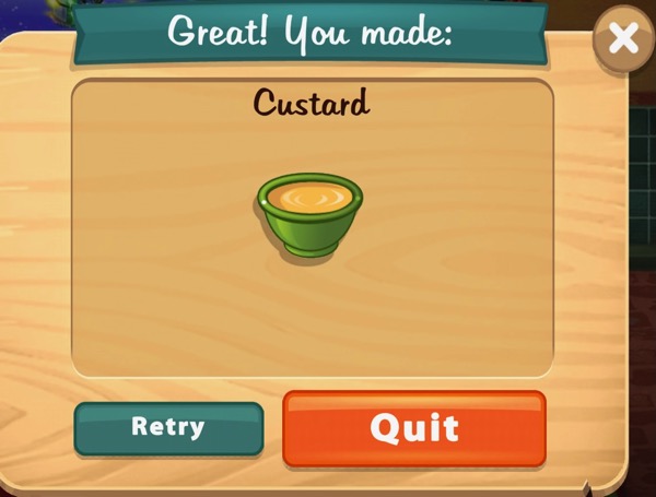 A green bowl holds a serving of Custard.