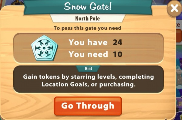 A screenshot of a Snow Gate. It shows that I have more Star Tokens than I need to pass through this gate.