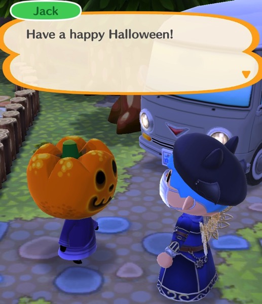 Jack tells my Pocket Camp charter to have a happy Halloween.