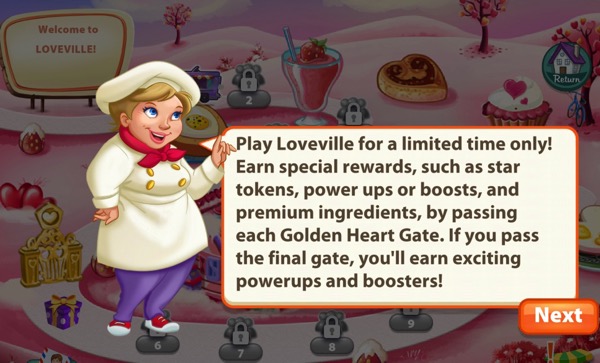 Chef Crisp explains to the player that Loveville is for a limited time only. 
