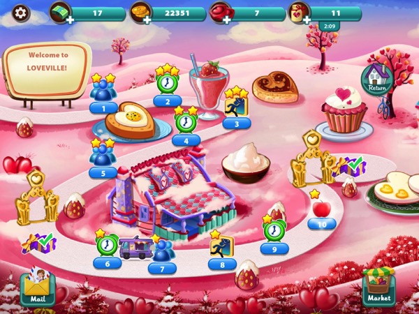 Loveville is a Valentine's Day town. The majority of the town is pink. There is a winding road going through it with a total of ten levels the player can play through.