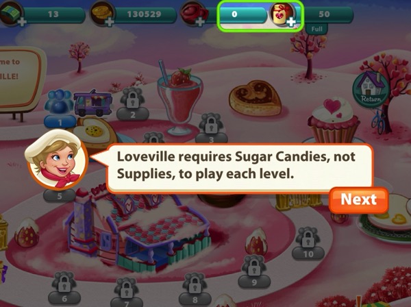 Chef Crisp points out that Loveville requires requires Sugar Candies.
