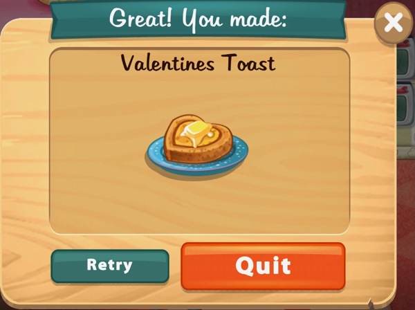 Valentines Toast includes a very thick slice of bread that is heart shaped. A pat of butter melts on top.