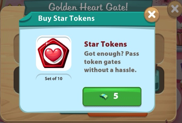 The second Golden Heart Gate would not let me go through it. A pop-up informed me that I could buy more Star Tokens.