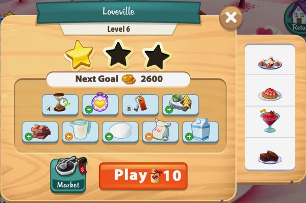 I got one star in Level 6 of Loveville