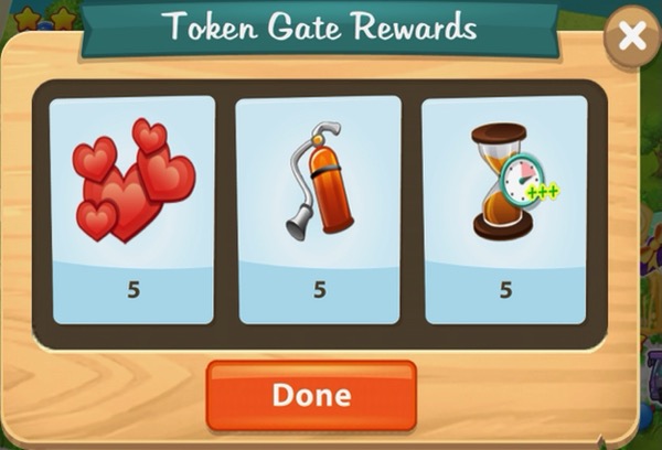 Rewards for passing the second Token Gate include: five heart blasts, five fire extinguishers, and five hourglasses that give the player extra time to play