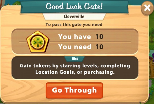The first Token Gate in Cloverville requires the player to have at least ten of the Cloverville Tokens. I had enough to go through this Gate.