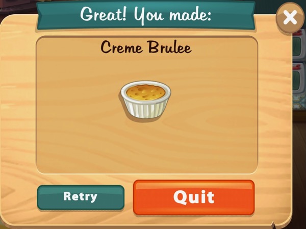 A Creme Brûlée sits inside a white cup. The top of this desert is slightly brown.