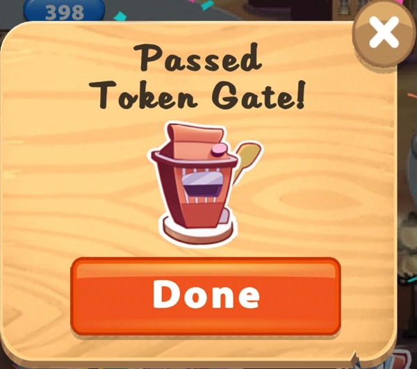 A box shows a red token gate with the gate up. It says "Passed Token Gate!"