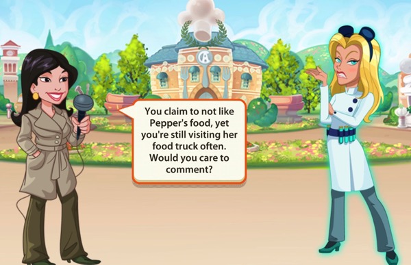 The Reporter asks Candace why she keeps visiting Pepper's food truck even though she doesn't like the food.