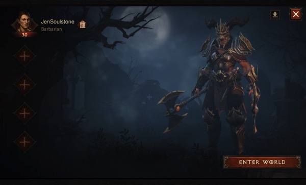 My Barbarian is wearing a transmogrified set of gear that I got by pre-registering for Diablo Immortal.