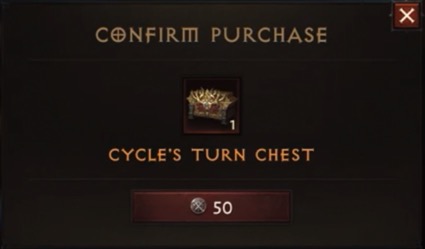 A Cycle's Turn Chest was offered as a daily reward. It is purchased with in-game currency (not real world money).