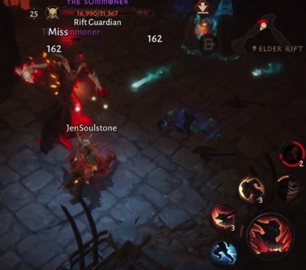 A Barbarian fights The Summoner in a Rift in Diablo Immortal.