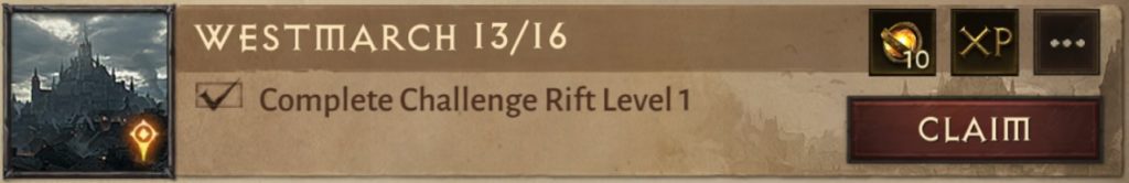 Westmarch 13/16 says: "Complete Challenge Rift Level 1"
