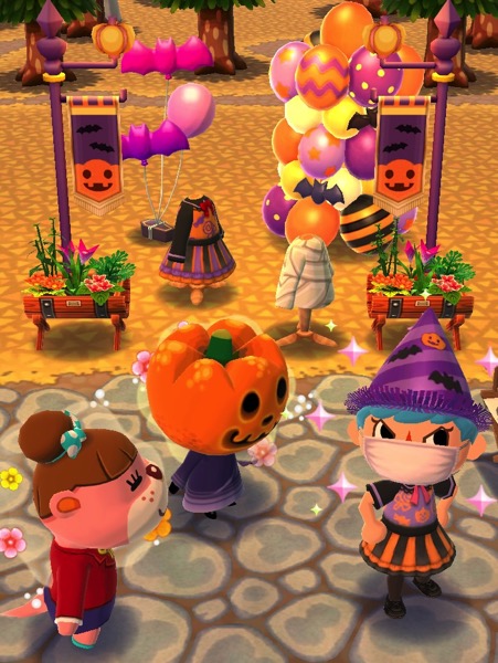 My Pocket Camp character looks out at the viewer. She is making a face. Jack and Lottie are happy. My Pocket Camp character successfully completed Fright-Night 1 class.