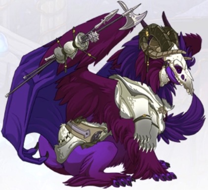 Marroo is a very purple Tundra dragon. He is wearing all four pieces of the Victor's set.