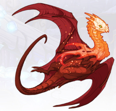 Cinnamon is a female Nocturne dragon. She is a red dragon. She is wearing a skin created by iconoclasm which makes her head and neck look as though it is on fire.