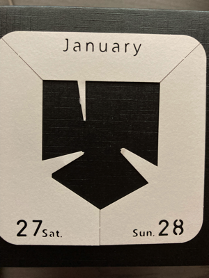 A white piece of paper for January 27 and 28 when removed from the calendar.
