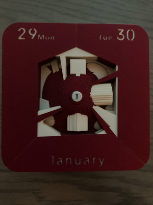 A red calendar piece from January 29 and 30 shows the structures beneath this page. 