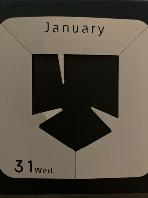 Here is the calendar page for January 31. It is a white page that has a cut out in the middle of it.